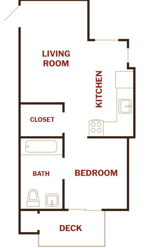Floor plan for 1 bed, 1 bath, 399 sqft